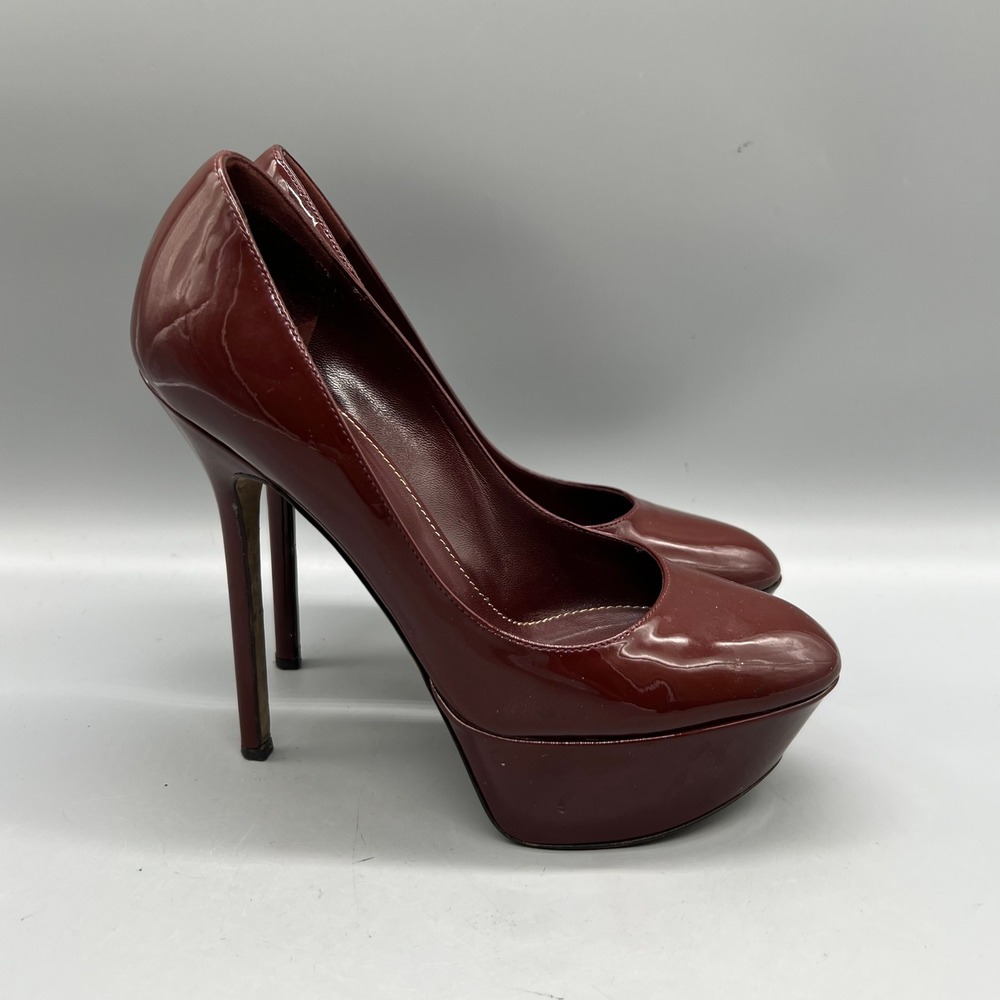 Sergio Rossi Shoes Womens 5.5 Burgundy Patent Leather Platform Stiletto Pumps
